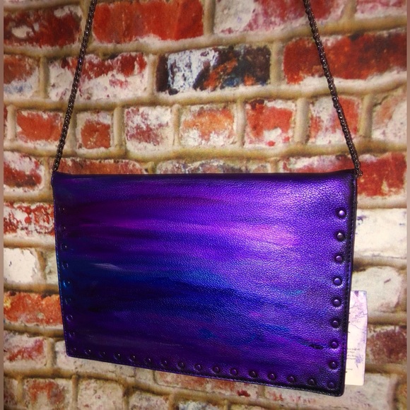 Mersi Vera Metallic Multi Color Studded Envelope Vegan Leather Crossbody Bag - Picture 15 of 16